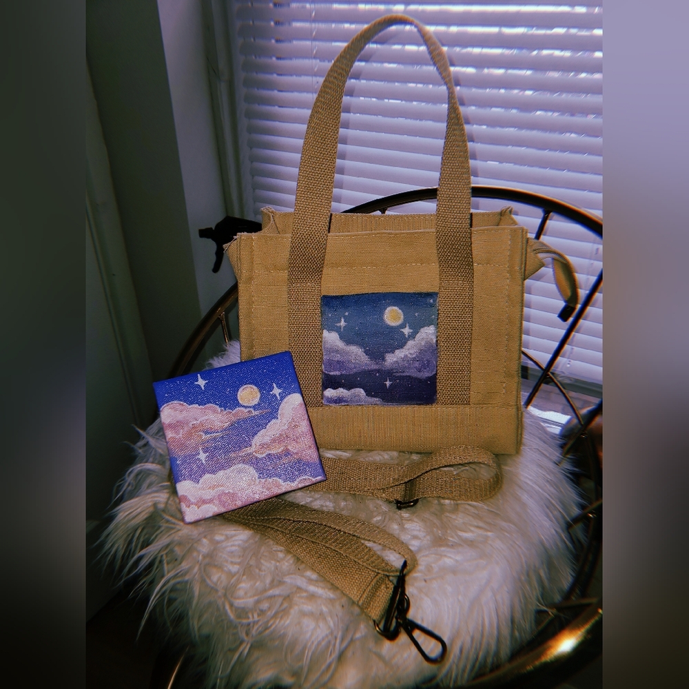 Hand painted small canvas tote